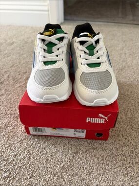 Puma Kids White, Gray, Blue & Green Sneaker Trainers